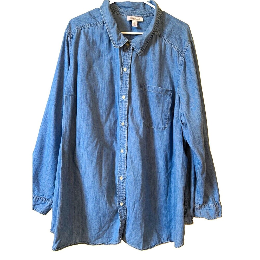 Motherhood Maternity Women's Maternity 3X Blue Denim Button-Front Shirt Pockets